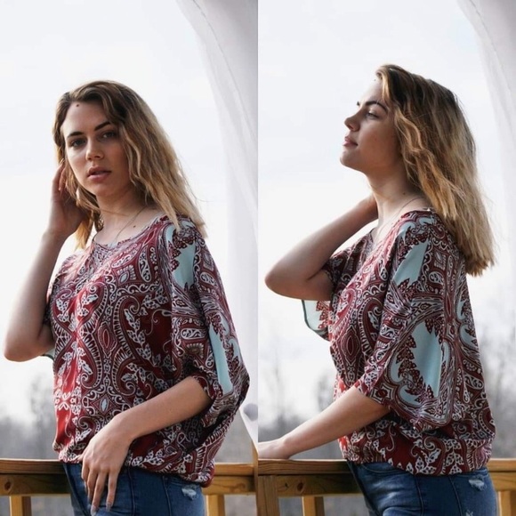 Tops - Short Sleeve Boho Print Top